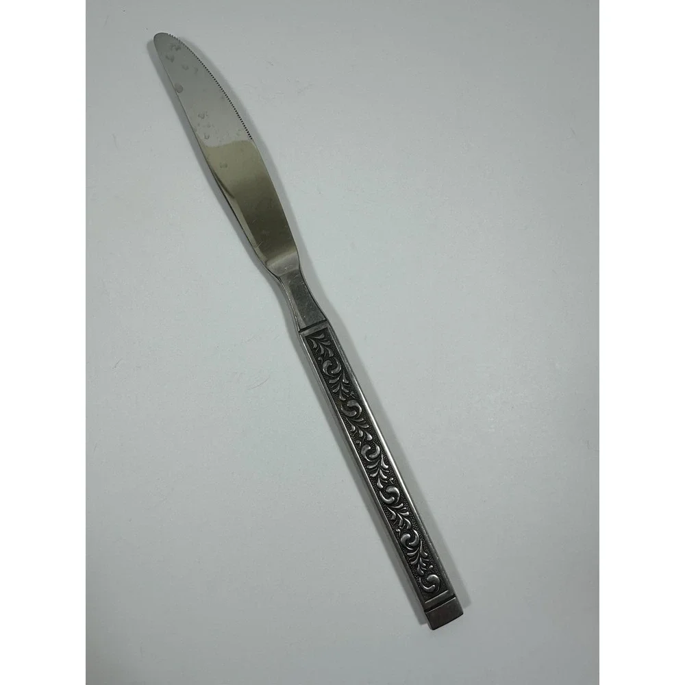 Japan Stainless Flatware Knives Textured Black Scroll Vtg MCM Set Of 4